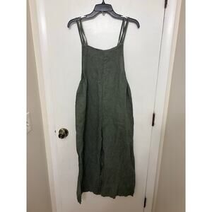 100% Italian Linen Wide Leg Jumpsuit | Sage Green | Lagenlook Boho | Size L/XL